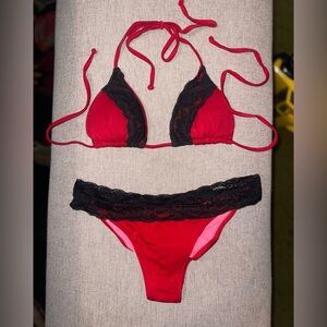 Doll Swimwear Red & Black Lace Bikini Set Small Scrunch Back Pageant/Photoshoot